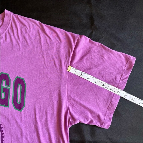 Oakland Chicago Split T Shirt Womens Medium Beige Purple Short Sleeve Baggy - Picture 5 of 6